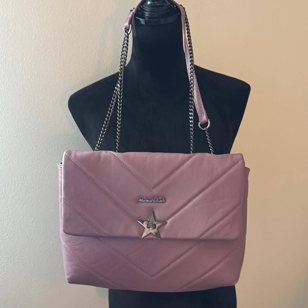 Marina Galanti Lilac quilted leather flap star‎ chain leather straps bag purse